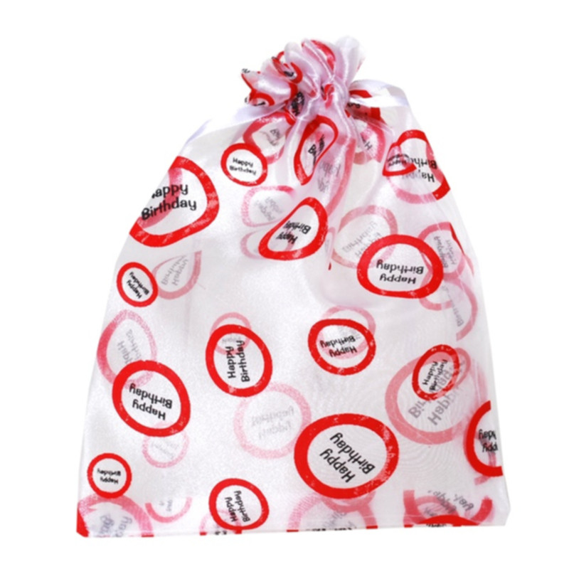 Organza-Beutel Happy Birthday 6-tlg Geschenkverpackung rot weiß für Geburtstage